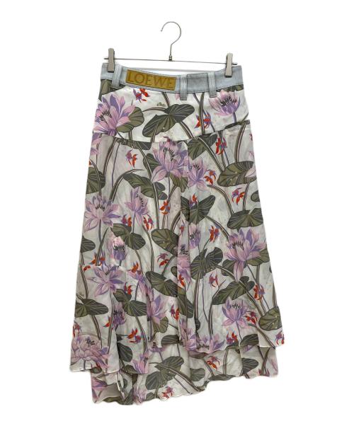 LOEWE（ロエベ）LOEWE (ロエベ) Paula's Ibiza (パウラズ・イビザ) ボタニカルデニム アシンメトリースカート ホワイト サイズ:40の古着・服飾アイテム