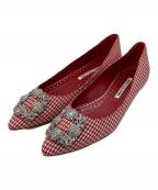 Manolo Blahnikマノロブラニク）の古着「ギンガムチェックフラットパンプス」｜レッド