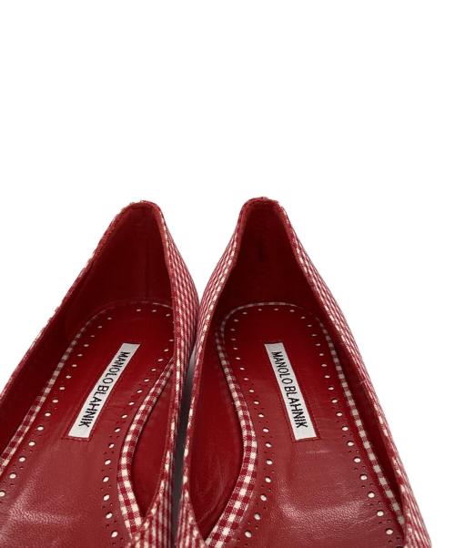 Manolo Blahnik（マノロブラニク）Manolo Blahnik (マノロブラニク) ギンガムチェックフラットパンプス レッド サイズ:37の古着・服飾アイテム