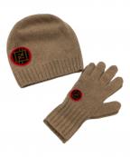 FENDIフェンディ）の古着「ニットグローブ&ニットキャップ」｜ブラウン