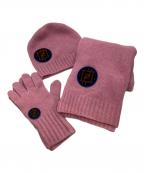 FENDIフェンディ）の古着「ニットグローブ&ニットキャップ&ストール」｜ピンク