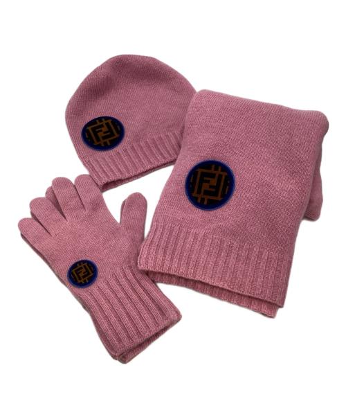 FENDI（フェンディ）FENDI (フェンディ) ニットグローブ&ニットキャップ&ストール ピンクの古着・服飾アイテム