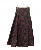 Nobleノーブル）の古着「アルチザンフラワープリントフレアスカート」｜ブラウン×ブラック