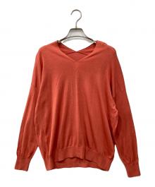 SOEJU（ソージュ）の古着「シルクコットンVネックニット」｜オレンジ