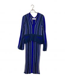 Mame Kurogouchi（マメクロゴウチ）の古着「Stripe HAMAGURI Knit Peplum One-Piece」｜ネイビー