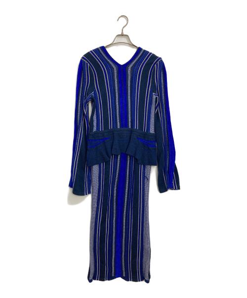 Mame Kurogouchi（マメクロゴウチ）Mame Kurogouchi (マメクロゴウチ) Stripe HAMAGURI Knit Peplum One-Piece ネイビー サイズ:2の古着・服飾アイテム