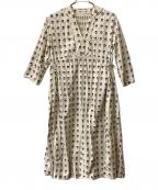 ne quittez pasヌキテパ）の古着「Poplin Fluff Print Waist String Dress」｜ベージュ