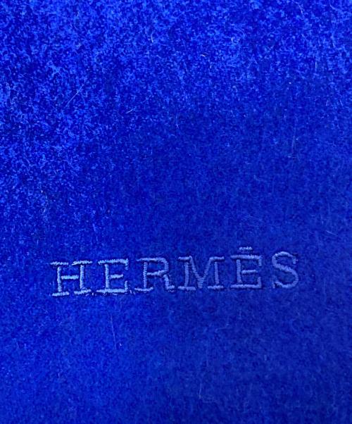 HERMES（エルメス）HERMES (エルメス) ロゴ刺繍大判カシミヤストール ブルー サイズ:下記参照の古着・服飾アイテム