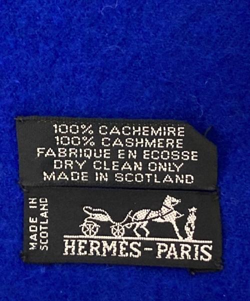 HERMES（エルメス）HERMES (エルメス) ロゴ刺繍大判カシミヤストール ブルー サイズ:下記参照の古着・服飾アイテム