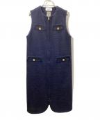 MUVEILミュベール）の古着「ツイードベストワンピース」｜ネイビー