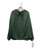 TOMORROW LAND collectionトゥモローランドコレクション）の古着「ウォッシャブルサテンボウタイギャザーブラウス」｜グリーン
