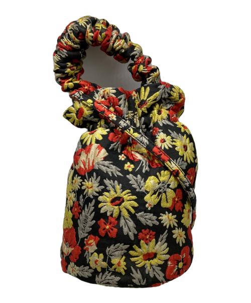 GANNI（ガニー）GANNI (ガニー) 花柄 巾着ショルダーバック ブラックの古着・服飾アイテム