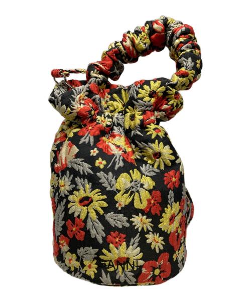 GANNI（ガニー）GANNI (ガニー) 花柄 巾着ショルダーバック ブラックの古着・服飾アイテム