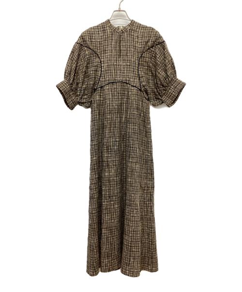 CLANE（クラネ）CLANE (クラネ) シースルーチェックアームワンピース ブラウン サイズ:1の古着・服飾アイテム