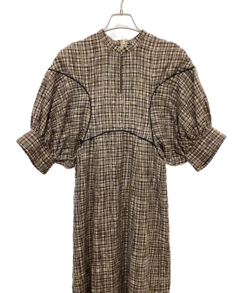 CLANE（クラネ）CLANE (クラネ) シースルーチェックアームワンピース ブラウン サイズ:1の古着・服飾アイテム