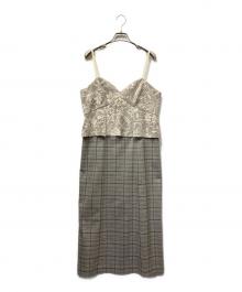 JILL STUART（ジルスチュアート）の古着「レースコンビチェックワンピース」｜ベージュ