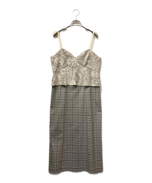 JILL STUART（ジルスチュアート）JILL STUART (ジルスチュアート) レースコンビチェックワンピース ベージュ サイズ:4の古着・服飾アイテム