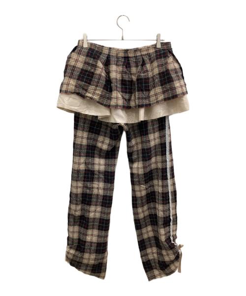 rurumu:（ルルムウ）rurumu: (ルルムウ) drawstring check skirt pants/ドローストリング チェック スカート パンツ ベージュ サイズ:Sの古着・服飾アイテム