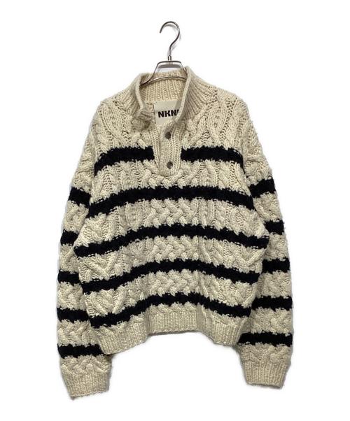 NKINT（ンニット）NKINT (ンニット) hand knitting stripe  アイボリー×ブラック サイズ:2の古着・服飾アイテム