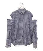 JOHN LAWRENCE SULLIVANジョン ローレンス サリバン）の古着「ストライプブロードクロスハンギングスリーブシャツ」｜ネイビー×ホワイト