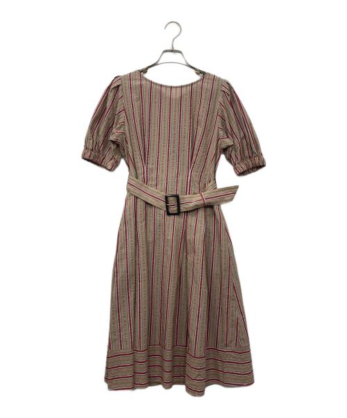 BLUE LABEL CRESTBRIDGE（ブルーレーベルクレストブリッジ）BLUE LABEL CRESTBRIDGE (ブルーレーベルクレストブリッジ) ストライプワンピース ベージュ サイズ:36の古着・服飾アイテム