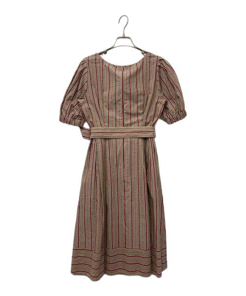 BLUE LABEL CRESTBRIDGE（ブルーレーベルクレストブリッジ）BLUE LABEL CRESTBRIDGE (ブルーレーベルクレストブリッジ) ストライプワンピース ベージュ サイズ:36の古着・服飾アイテム