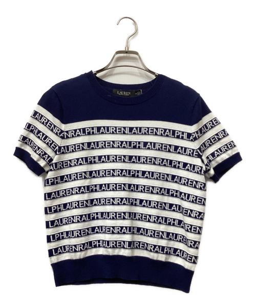 LAUREN RALPH LAUREN（ローレンラルフローレン）LAUREN RALPH LAUREN (ローレンラルフローレン) ロゴボーダーS/Sニット ネイビー サイズ:Mの古着・服飾アイテム