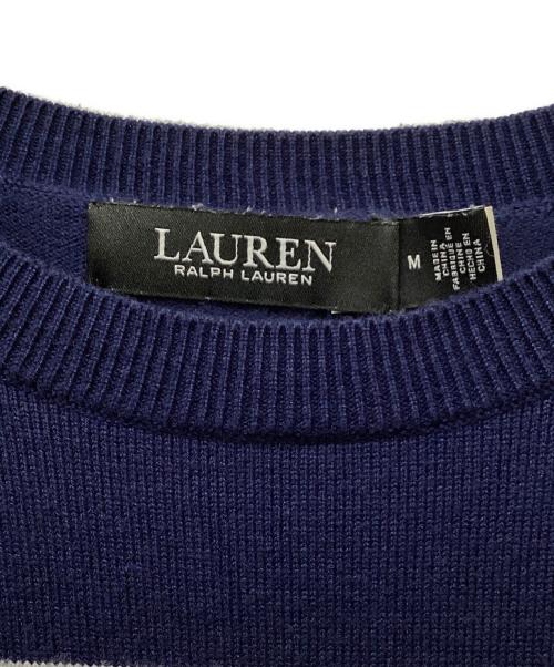 LAUREN RALPH LAUREN（ローレンラルフローレン）LAUREN RALPH LAUREN (ローレンラルフローレン) ロゴボーダーS/Sニット ネイビー サイズ:Mの古着・服飾アイテム