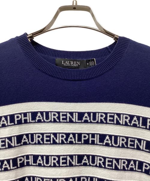 LAUREN RALPH LAUREN（ローレンラルフローレン）LAUREN RALPH LAUREN (ローレンラルフローレン) ロゴボーダーS/Sニット ネイビー サイズ:Mの古着・服飾アイテム