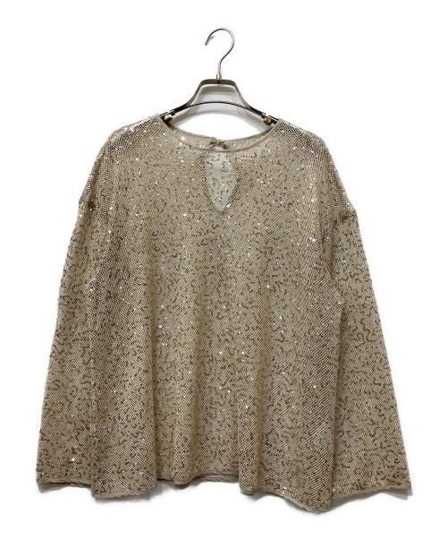 journal standard L'essage（ジャーナルスタンダード レサージュ）journal standard L'essage (ジャーナルスタンダード レサージュ) スパンコールロングスリーブブラウス ベージュ サイズ:FREEの古着・服飾アイテム