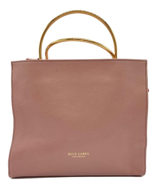 BLUE LABEL CRESTBRIDGE（ブルーレーベルクレストブリッジ）BLUE LABEL CRESTBRIDGE (ブルーレーベルクレストブリッジ) メタルハンドルレザースクエアトートバッグ ピンクの古着・服飾アイテム