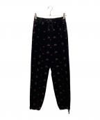 ticcaティッカ）の古着「フラワーエンブロイダリーベロアパンツ」｜ブラック
