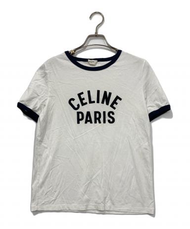 【美品・人気デザイン】セリーヌ　インフルエンサー着用 リンガーtシャツ　黒 中古・古着通販】CELINE (セリーヌ) ロゴプリントリンガーTシャツ