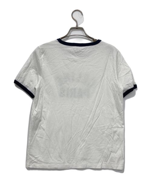 CELINE（セリーヌ）CELINE (セリーヌ) ロゴプリントリンガーTシャツ ホワイト×ネイビー サイズ:Mの古着・服飾アイテム