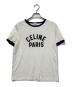 CELINE（セリーヌ）の古着「ロゴプリントリンガーTシャツ」｜ホワイト×ネイビー