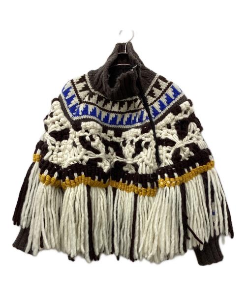 sacai（サカイ）sacai (サカイ) ポンチョ風ニットブルゾン ブラウン サイズ:1の古着・服飾アイテム
