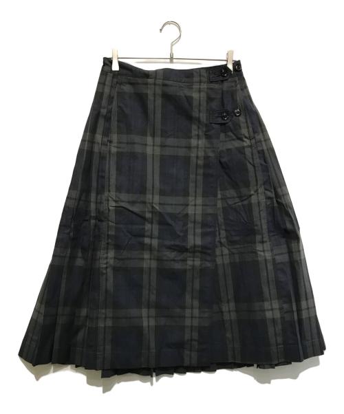 45R（フォーティファイブ・アール）45R (フォーティファイブ・アール) ギャバブルタイルのプリーツスカート ネイビー サイズ:2の古着・服飾アイテム