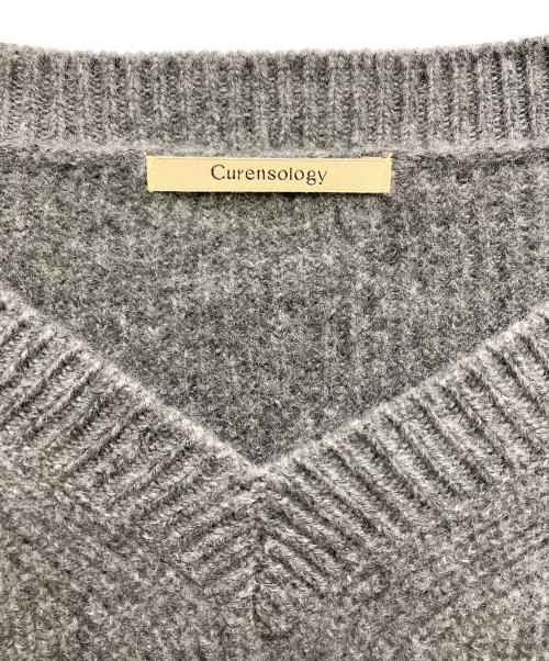 Curensology（カレンソロジー）Curensology (カレンソロジー) ウールカシミヤステッチVネックプルオーバー グレー サイズ:FREEの古着・服飾アイテム
