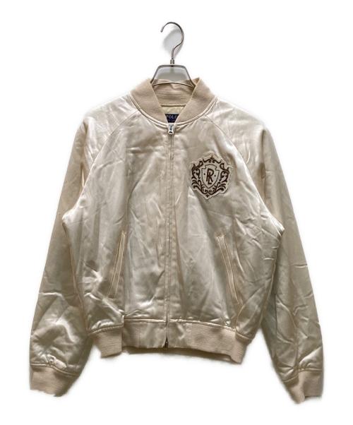POLO RALPH LAUREN（ポロ・ラルフローレン）POLO RALPH LAUREN (ポロ・ラルフローレン) ロゴ & クレスト サテン ボンバー ジャケット ベージュ サイズ:Mの古着・服飾アイテム