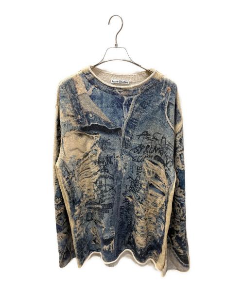 Acne studios（アクネ ストゥディオス）Acne studios (アクネ ストゥディオス) プリントセーター ブルー×ホワイト サイズ:Lの古着・服飾アイテム