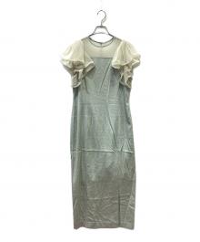 FRAY ID（フレイ アイディー）の古着「フリルスリーブコンビドレス」｜グリーン