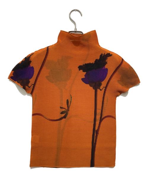 me ISSEY MIYAKE（ミーイッセイ ミヤケ）me ISSEY MIYAKE (ミーイッセイ ミヤケ) ハイネックカットソー / プリーツカットソー オレンジ サイズ:表記無しの古着・服飾アイテム