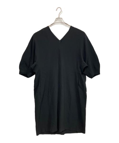 1er Arrondissement（プルミエ アロンディスモン）1er Arrondissement (プルミエ アロンディスモン) ダブルVネック ショートスリーブ ワンピース ブラック サイズ:36の古着・服飾アイテム