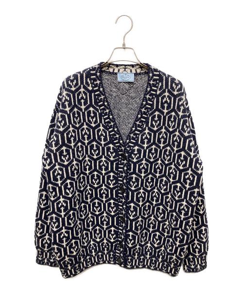 PRADA（プラダ）PRADA (プラダ) Wool Graphic Cardigan/カーディガン ネイビー サイズ:36の古着・服飾アイテム
