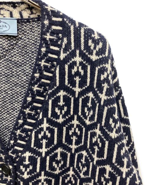 PRADA（プラダ）PRADA (プラダ) Wool Graphic Cardigan/カーディガン ネイビー サイズ:36の古着・服飾アイテム