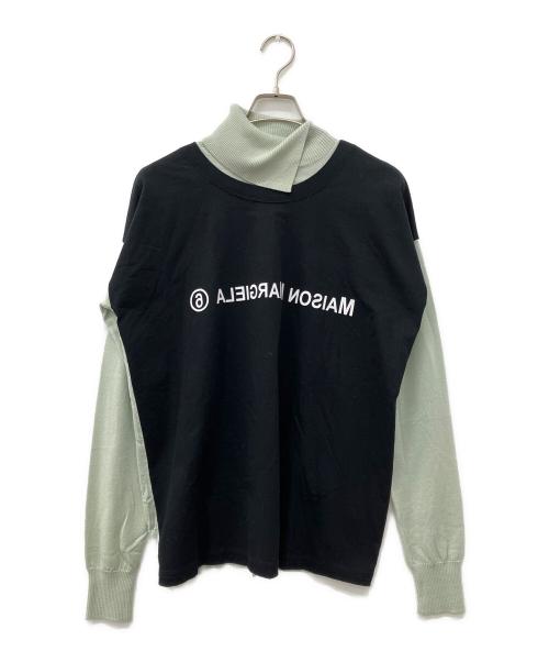 MM6 Maison Margiela（エムエムシックスメゾンマルジェラ）MM6 Maison Margiela (エムエムシックスメゾンマルジェラ) ハイネックドッキングニット ブラック×ライトグリーン サイズ:Mの古着・服飾アイテム