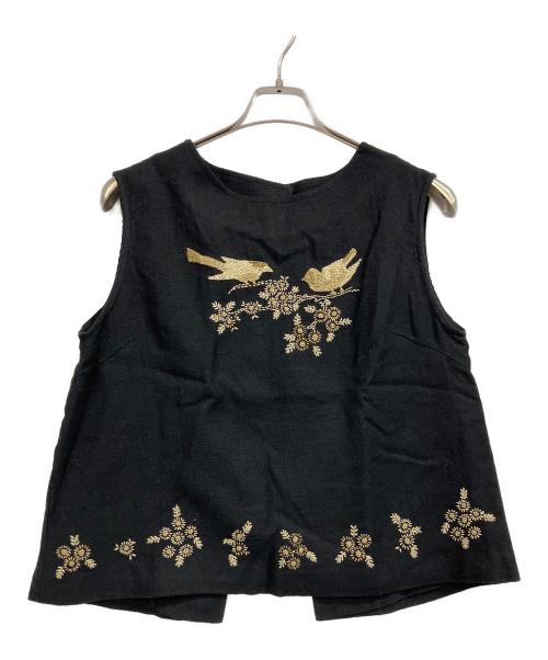 Embroidery Shop ONGON（オンゴン）Embroidery Shop ONGON (オンゴン) ウール バードベスト ブラック サイズ:FREEの古着・服飾アイテム