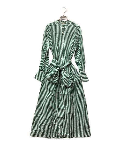 Curensology（カレンソロジー）Curensology (カレンソロジー) ストライプベルトワンピース グリーン サイズ:38の古着・服飾アイテム