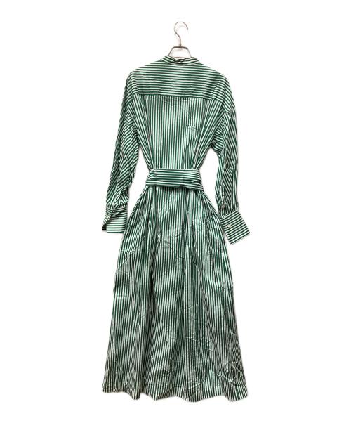 Curensology（カレンソロジー）Curensology (カレンソロジー) ストライプベルトワンピース グリーン サイズ:38の古着・服飾アイテム