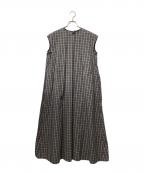 DRAWERドゥロワー）の古着「M.SUMMER1 チェックフレンチスリーブワンピース」｜グレー
